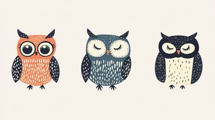 三只可爱猫头鹰插画