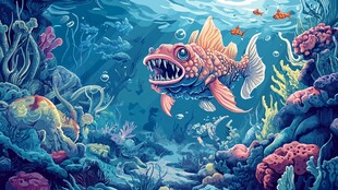 奇幻深海中的凶猛大鱼