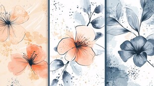 水彩花卉装饰画三联图