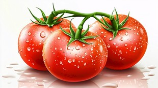 新鲜带水珠的红番茄