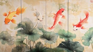 国画锦鲤戏荷图