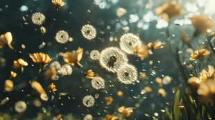 蒲公英在花丛中轻盈飞舞