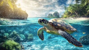 海龟畅游于梦幻海底世界