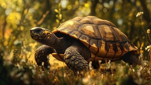 漫步草地的美丽陆龟