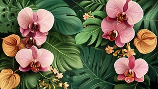 梦幻粉色兰花与绿叶图景