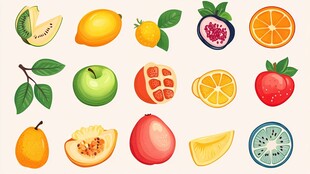 多样新鲜水果插画展示