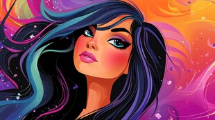 梦幻彩发少女插画