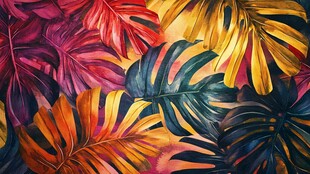 多彩热带植物叶片艺术画