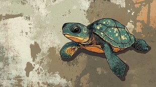 卡通小海龟 复古风插画