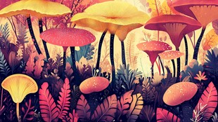 奇幻蘑菇森林插画场景