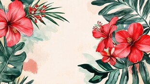 热带花卉水彩背景图
