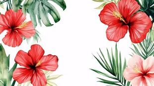 热带花卉水彩装饰插画