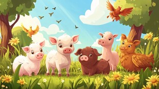 田园小猪与家禽的美好时光