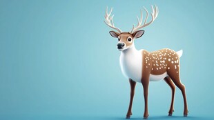 可爱卡通小鹿立在蓝背景