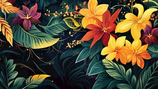 热带花卉植物绚丽插画
