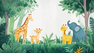 森林中的可爱动物聚会