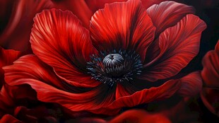 鲜艳红罂粟花朵特写