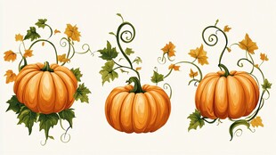 三个南瓜插画 藤蔓相伴