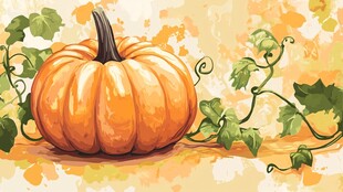 手绘南瓜与藤蔓装饰图