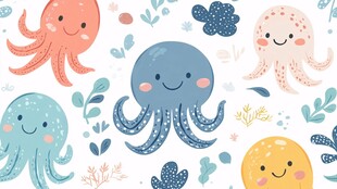 可爱章鱼海洋元素插画