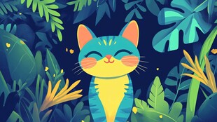 丛林中微笑的可爱猫咪