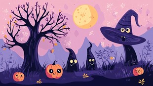 女巫月夜下的奇幻万圣节场景