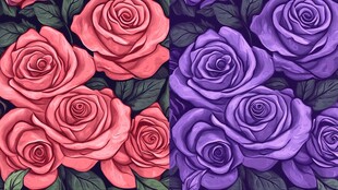 双色玫瑰插画 浪漫花卉风