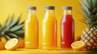 三色果汁与新鲜水果展示