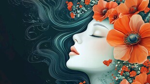 梦幻花卉少女侧脸图