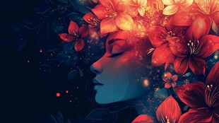 梦幻花颜女子侧影