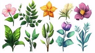 多彩花卉植物插画素材