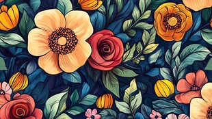 多彩花卉植物无缝图案