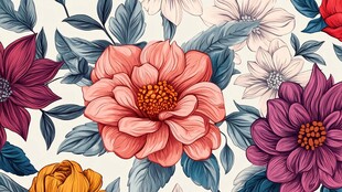 复古花卉图案精美插画