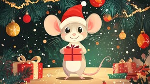 戴帽小鼠欢庆圣诞时刻