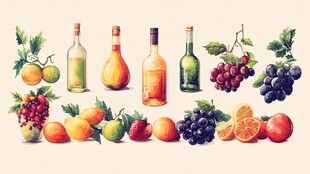 水果与美酒插画艺术