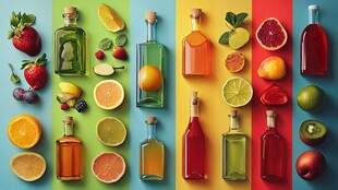 多彩果汁与鲜果的视觉盛宴