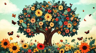 繁花之树与蝶舞的梦幻景