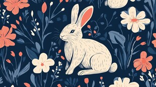 兔子置身繁花之中插画