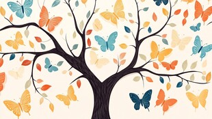 梦幻蝴蝶树插画