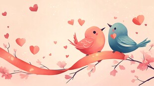 双鸟依偎的浪漫春日图景