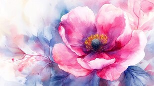 水彩绘就的娇艳粉色花卉