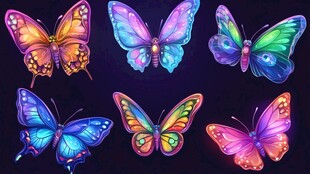 梦幻多彩蝴蝶插画