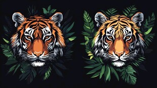 双虎插画 丛林王者之姿