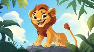 可爱小狮子立于绿植间