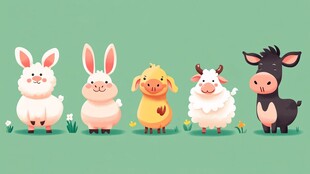 可爱小动物排成一排