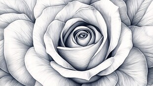 黑白素描玫瑰花特写