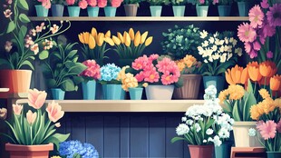 多彩花卉装点温馨花架