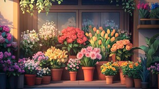 窗台上的多彩花卉世界