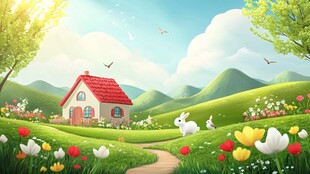 田园小屋旁的春日美景