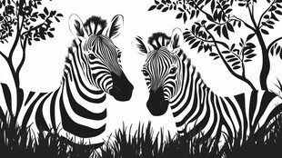 黑白斑马于草木间对望